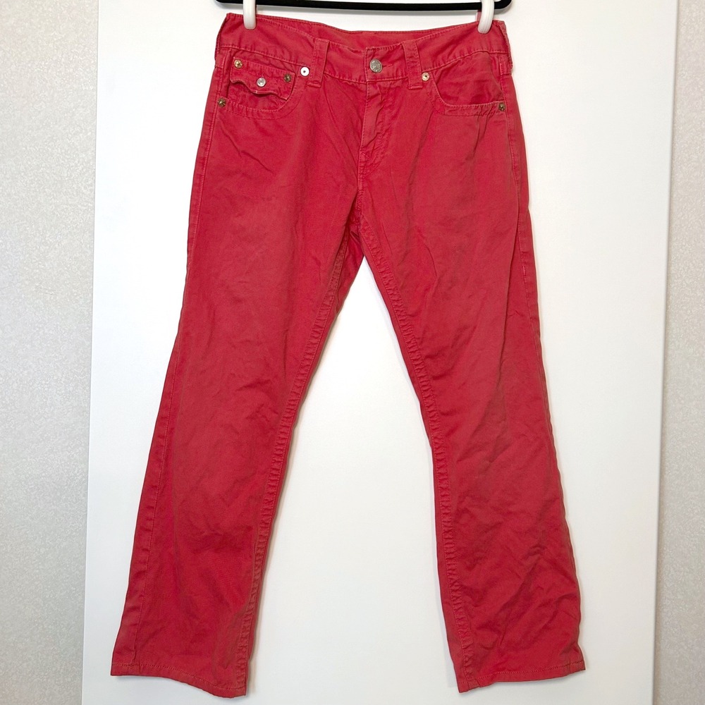 True Religion Red Pants Ricky Relaxed Straight Leg Men's 32 Y2K flap Pockets